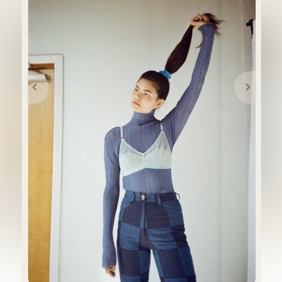 Checkered Jeans High Rise Straight Denim - Picture 2 of 16